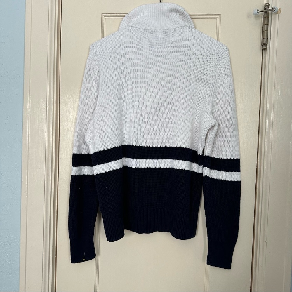 Lauren Active Ralph Lauren Sweater Ribbed Knit Nautical Navy White L - Picture 3 of 10